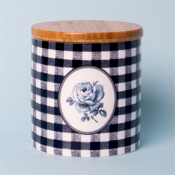 Емкость для хранения с деревянной крышкой 11х11 см, декор GINGHAM