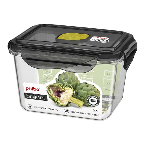 Контейнер для продуктов прямоуг. 0,7 л. 13*10*8 см. герметичный с клапаном