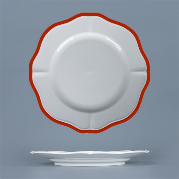Тарелка мелкая d 25,5 см h 2,2 см, фарфор, Grazia, кант красный