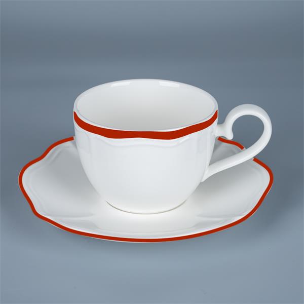 Чашка 220 мл, 12,5x8,8 см h 6,3 см, фарфор, Grazia, кант красный