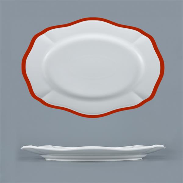Блюдо овальное 38x26,5 см h 3,3 см, фарфор, Grazia, кант красный