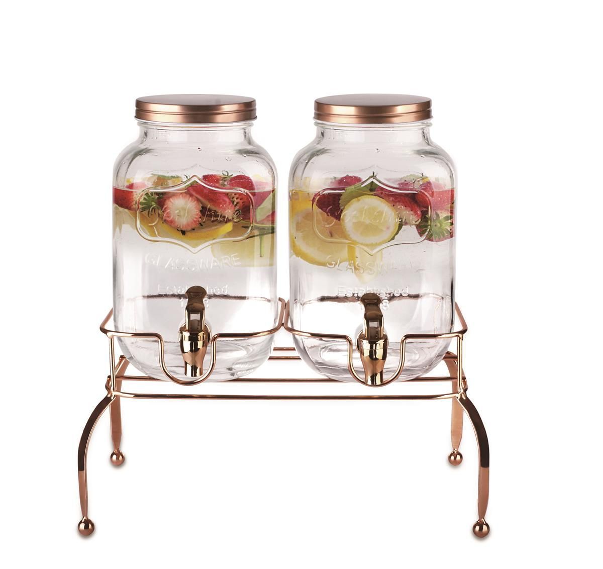 Набор диспенсеров д/напитков(лимонадник),стеклянные с краном на мет.подставке,2*4 литра,  P.L.