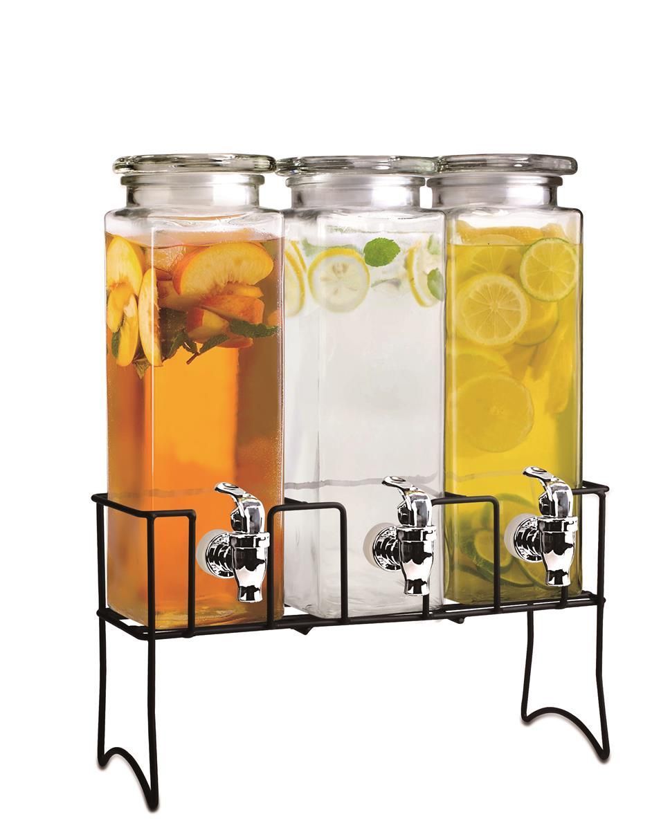Набор диспенсеров д/напитков(лимонадник),стеклянные с краном на мет.подставке,3*2,5 литра,  P.L.