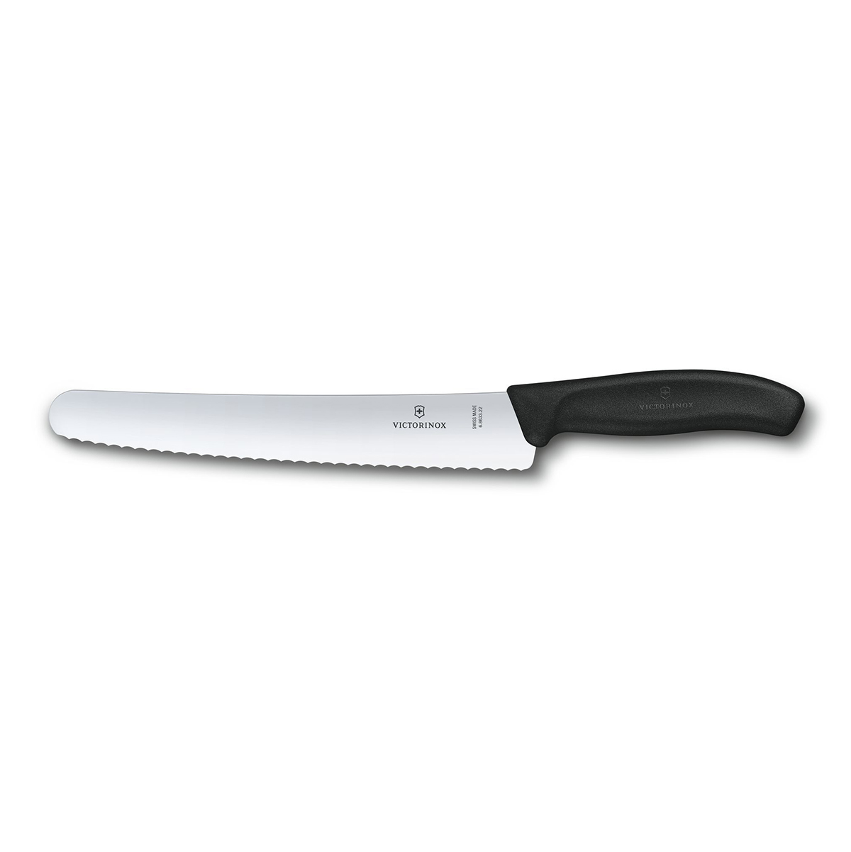 Нож для хлеба 22 см волнистое лезвие Victorinox чёрный, в блистере