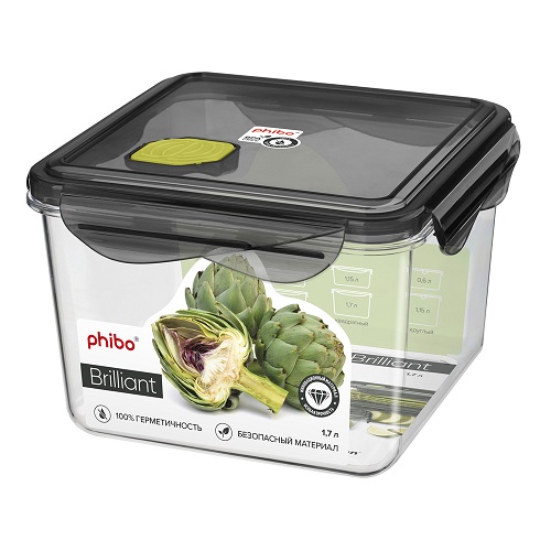 Контейнер для продуктов квадр. 1,7 л. 15*15*10 см. герметичный с клапаном