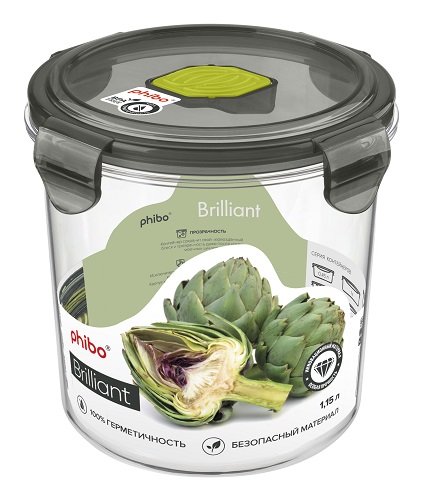 Контейнер для продуктов круглый 1,15 л. d=12,5 см. h=12 см. герметич. с клапаном